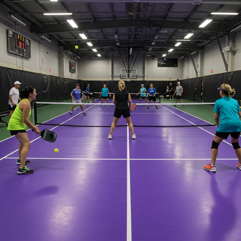 pickleball players playing in an indoor court in Oakville